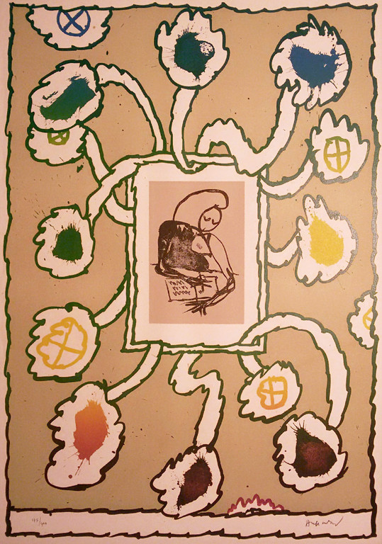 Pierre Alechinsky - Compositie met schrijvend meisje, litho verkocht voor € 400!