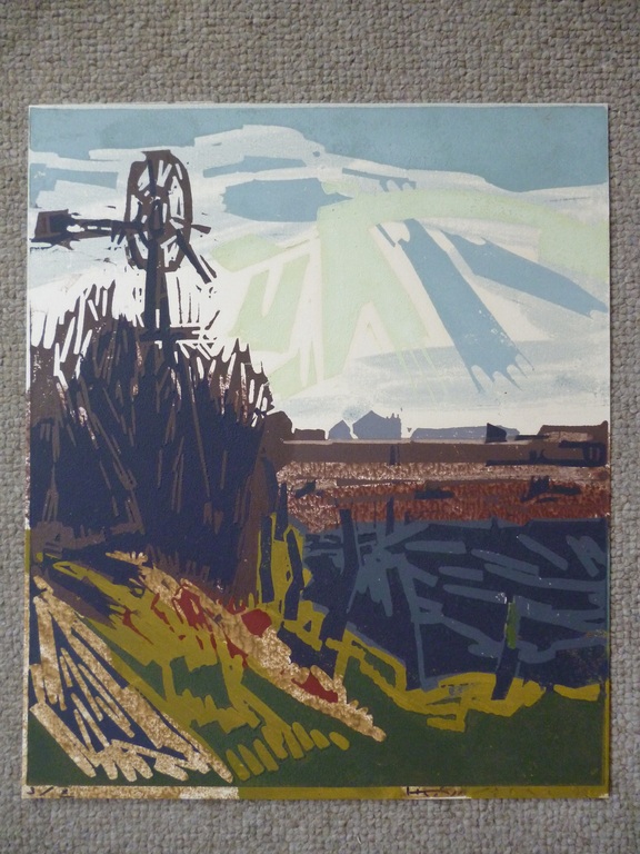 Hein Stork - kleurenlinosnede - Windmolentje verkocht voor € 80!