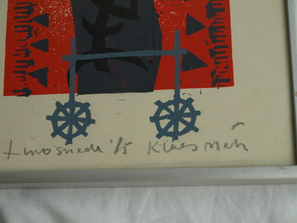 Onbekend : Linosnede , Zonder titel – gesigneerd & ingelijst – 1965 kopen? Bied vanaf 1!