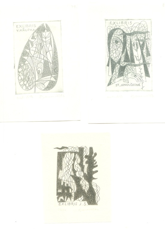 Janouškova: Drie etsen, Ex Libris (abstracte composities) kopen? Bied vanaf 1!