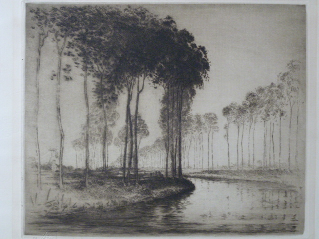 William Anderson Sherwood - ets - Kanaal met bomen verkocht voor € 35!