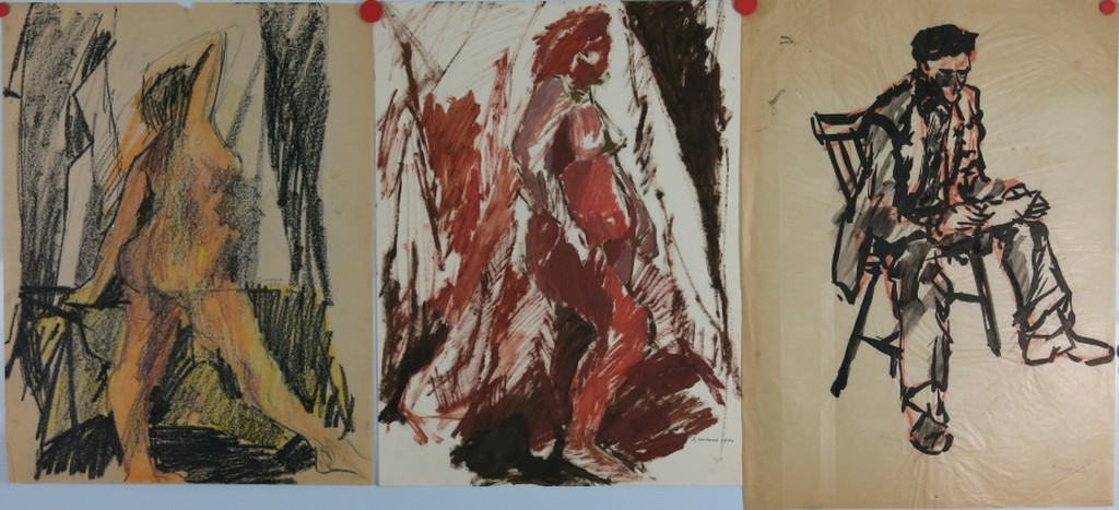 Gerard Brussee: 3 Acryl/Krijt schetsen. kopen? Bied vanaf 1!