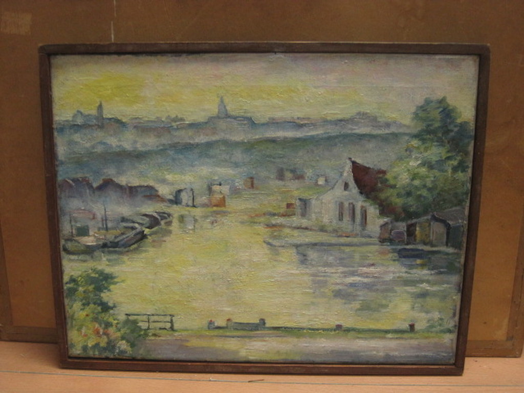 Jac. Eskens 1891-1968 olieverf "Amsterdam havengezicht" omstreeks 1920 kopen? Bied vanaf 1!