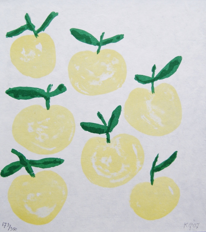 Klaas Gubbels litho 'Appels' op handgeschept papier - 2007 verkocht voor € 145!