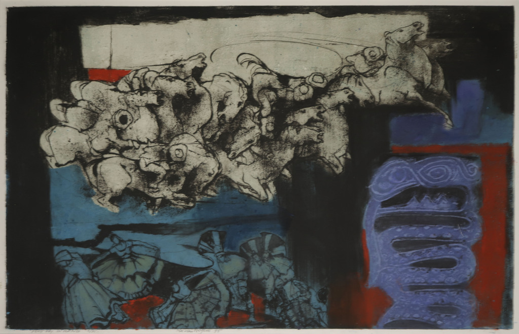 Ru van Rossem: Ets, Feast day in Mexico (Groot!) verkocht voor € 100!