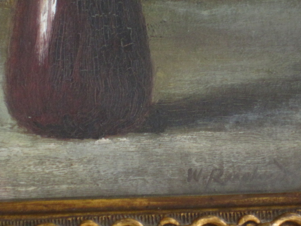 Verfijnd olieverf stilleven "Paarse Aubretia in aardewerk vaas" ges.W.Raaphorst  kopen? Bied vanaf 1!