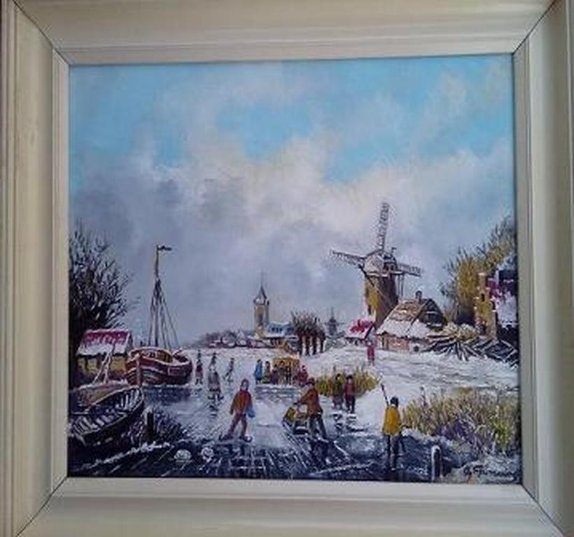 Naar Albertus.J.Temming 1942  Olieverf op doek  , schaatspret kopen? Bied vanaf 1!