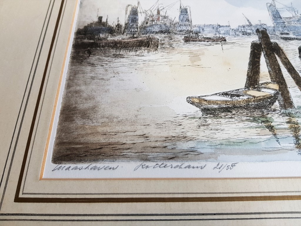 Maashaven Rotterdam - Kleurenets - Gesigneerd  kopen? Bied vanaf 35!