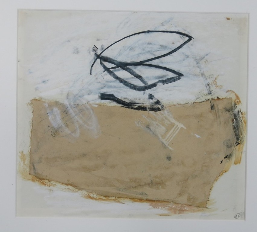 Gerard van Rijnsoever: Krijt en collage op papier, Zonder titel verkocht voor € 55!