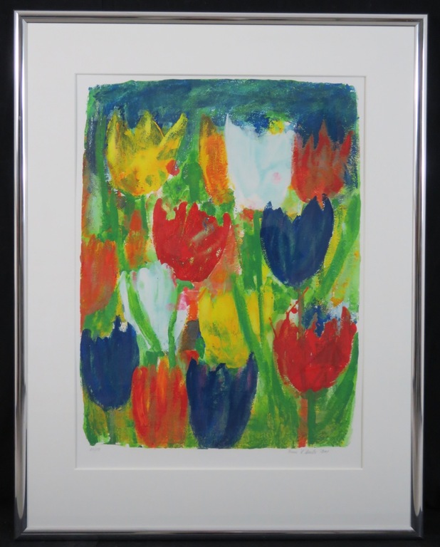 Franz Lauter: Zeefdruk, Tulpenveld - Ingelijst verkocht voor € 50!
