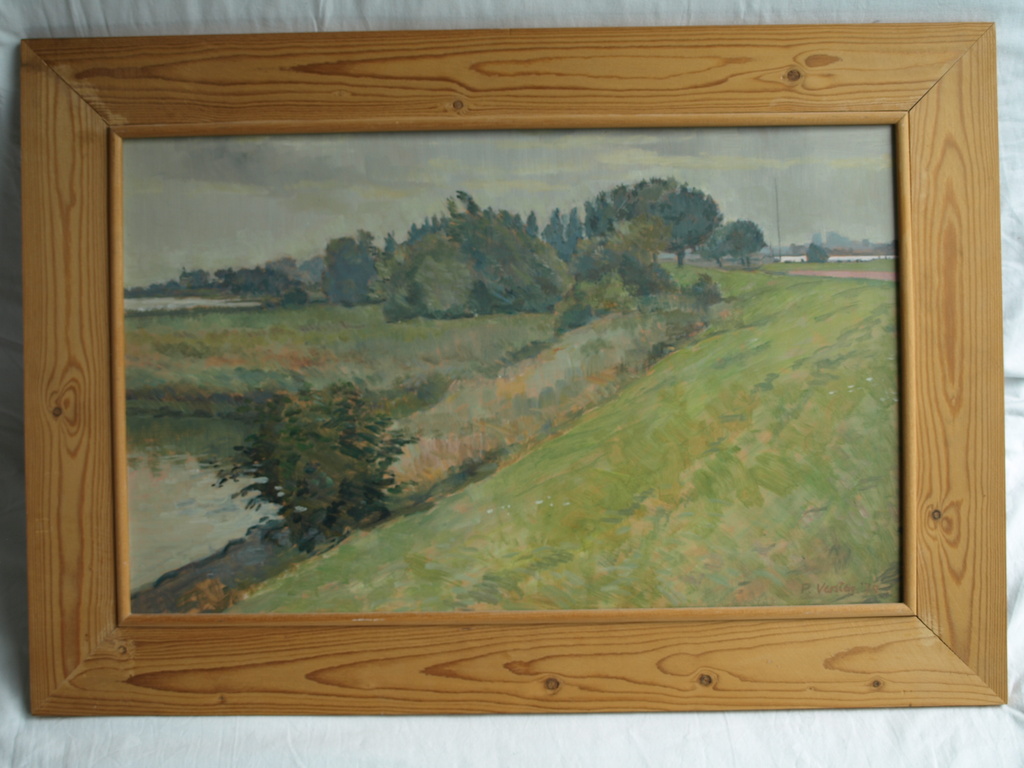 Paul Versteeg : Acrylverf op board , Diemerzeedijk – Gesigneerd - Ingelijst–1978 kopen? Bied vanaf 45!