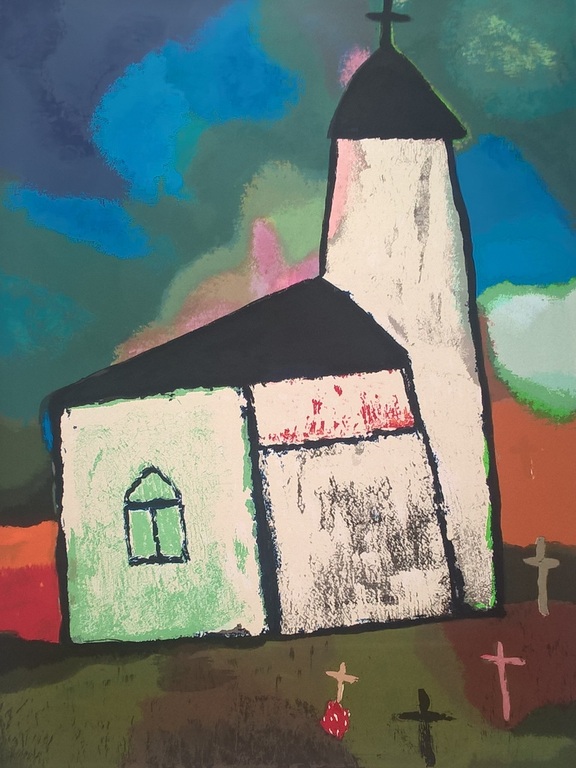 Toon Hermans - gesigneerde zeefdruk - Kerkje  kopen? Bied vanaf 300!