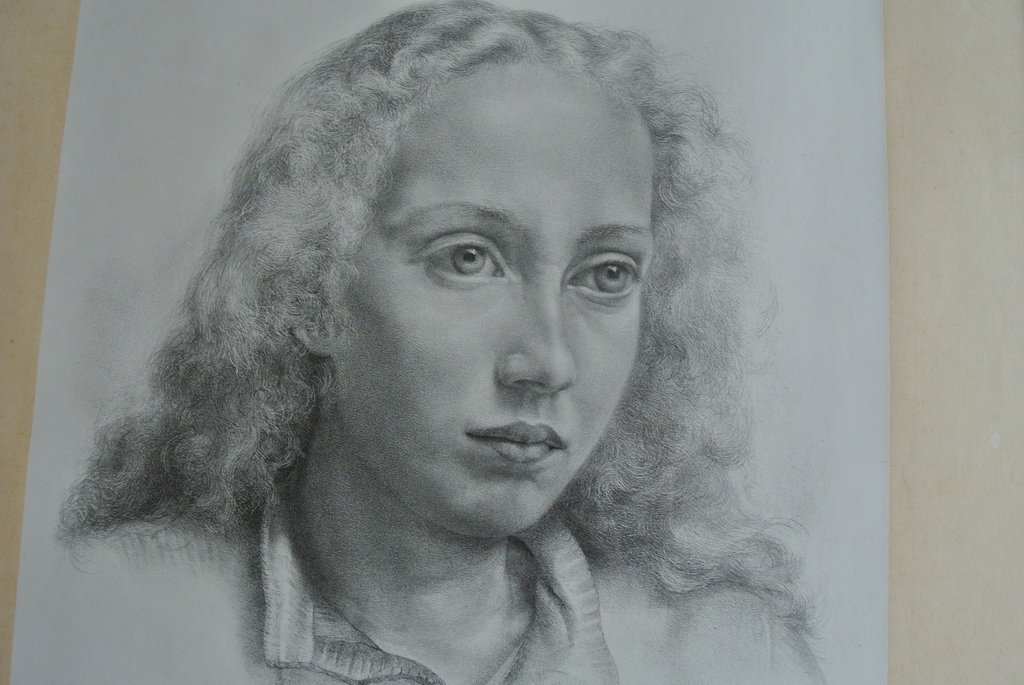 AART van DOBBENBURGH, Litho, Portret van mijn 18 jarige dochter Claudia, opgedragen aan mijn moeder. verkocht voor € 105!