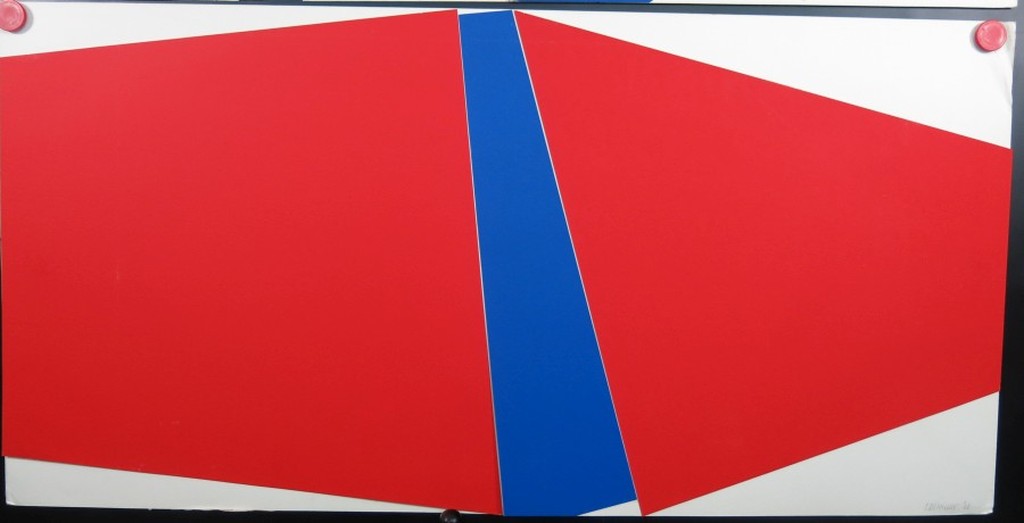 Onbekend gesigneerd: 2x Collage, Rood/blauw kopen? Bied vanaf 1!