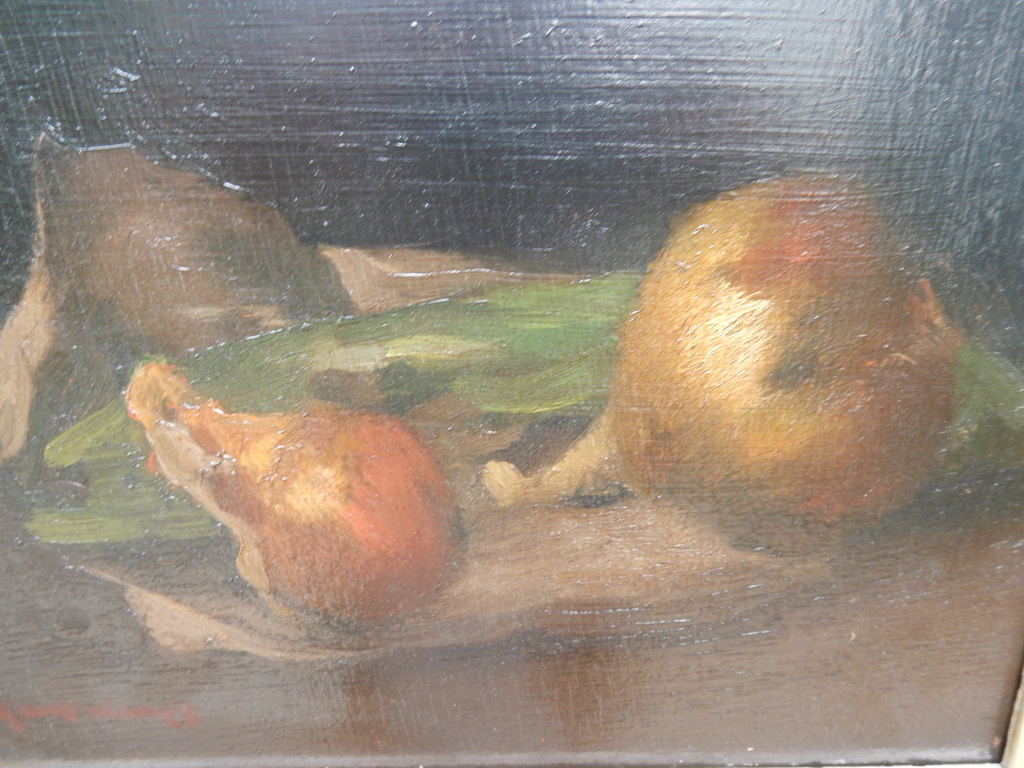 Joop Kropff, stilleven, ui en peer, gesign. olieverf op doek kopen? Bied vanaf 150!