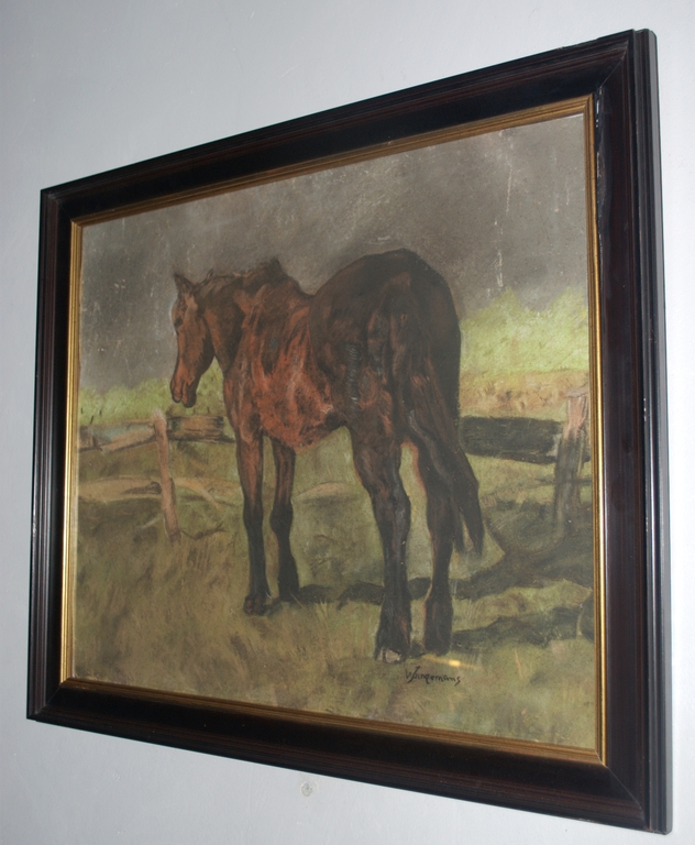 Paard in de wei -- zeer grote pastel op karton, gesigneerd en ingelijst. kopen? Bied vanaf 89!