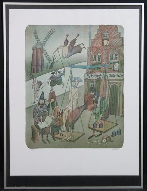 Adolf Born: Litho, Heksenwaag Oudewater - Ingelijst verkocht voor € 500!