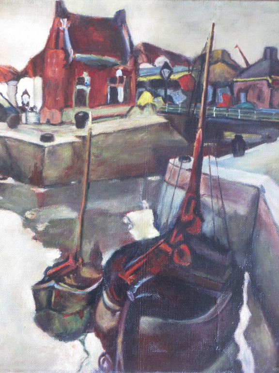 F. Vermeyen, Stadshaven met schepen en paarden, Olieverf op doek kopen? Bied vanaf 1!