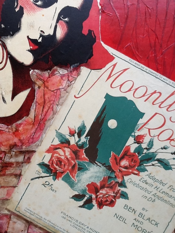 Anina Margiono, Moonlight and Roses,collage, krijt ,verf, gesigneerd kopen? Bied vanaf 1!