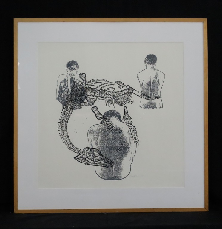 Anne Semler: Zeefdruk, Drie ruggen/slangenskelet - Ingelijst (groot) kopen? Bied vanaf 40!