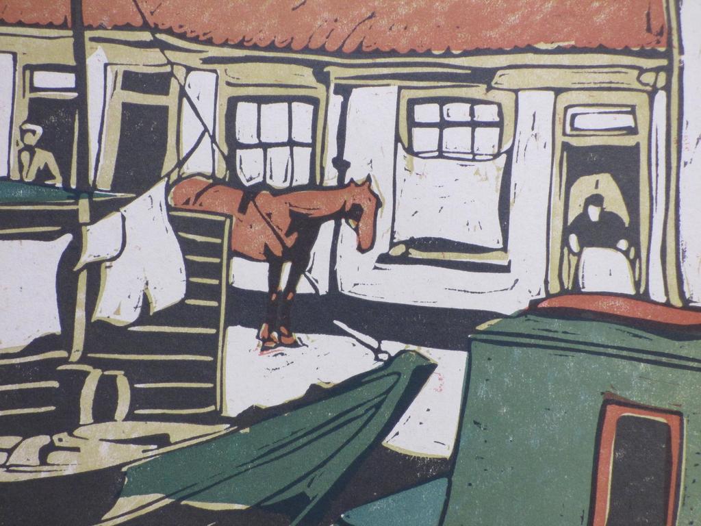 Cees Bolding, Woonboot aan de kade, Kleurhoutsnede kopen? Bied vanaf 30!