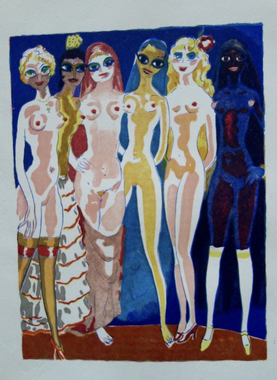 Kees van Dongen, houtgravure : ' Les six Adolescentes', 1955, 1001 nacht verkocht voor € 75!