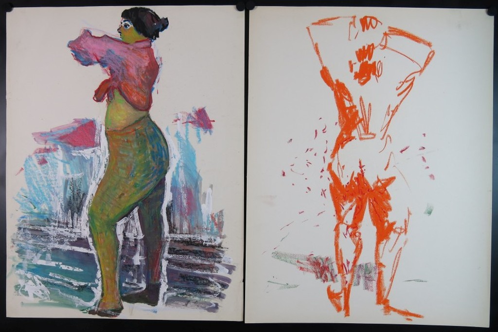 Juul Neumann: Gemengde techniek op papier + Krijttekening, Staand naakt kopen? Bied vanaf 1!