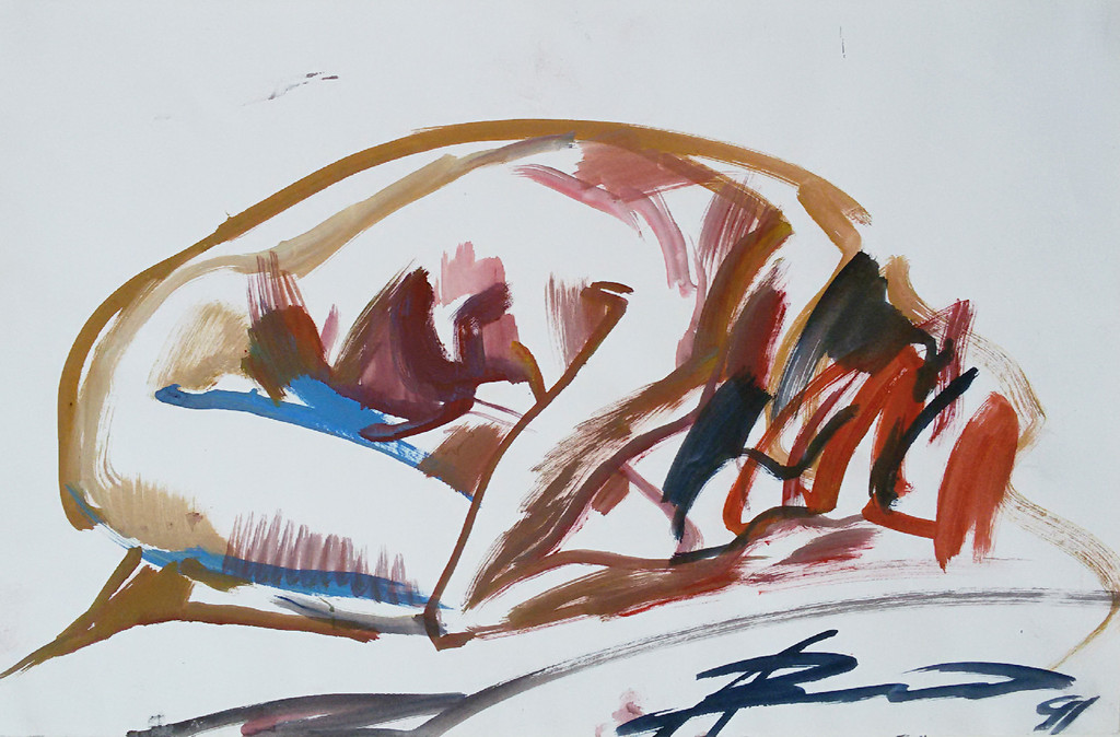 Knielend naakt, gouache op papier (in passe-partout) kopen? Bied vanaf 1!