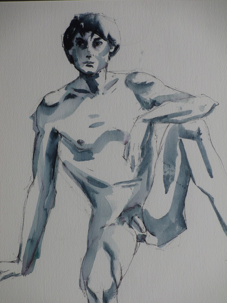 Henny Ragetlie, Naakte jongeman, Aquarel/inkt kopen? Bied vanaf 30!