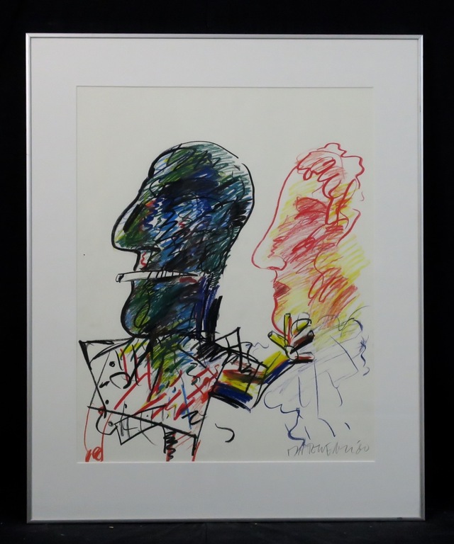 Anton Martineau: Krijttekening, Zonder titel - Ingelijst verkocht voor € 220!