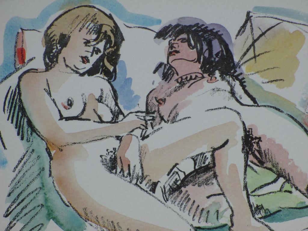 Buy Freek van den Berg, Vriendinnen op de bank, Ingekleurde litho 1974? Bid from 55!