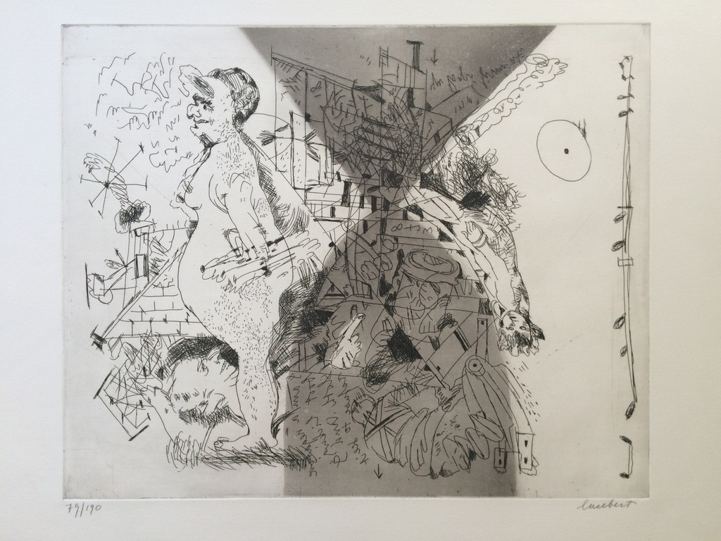 Lucebert, ets, Lof van de Vetzucht, 1975 verkocht voor € 241!