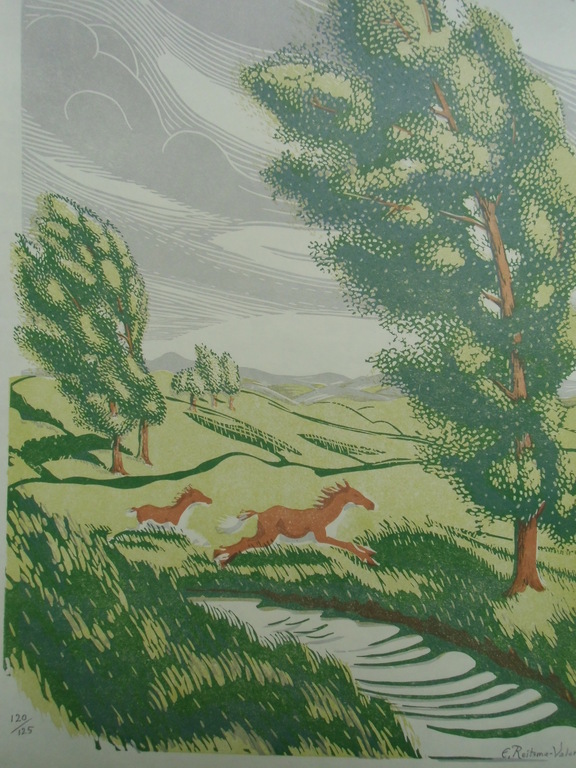 PAARDEN IN EEN STORMACHTIG LANDSCHAP  /// KLEURENLINOSNEDE VAN ENGELIEN REITSMA kopen? Bied vanaf 60!