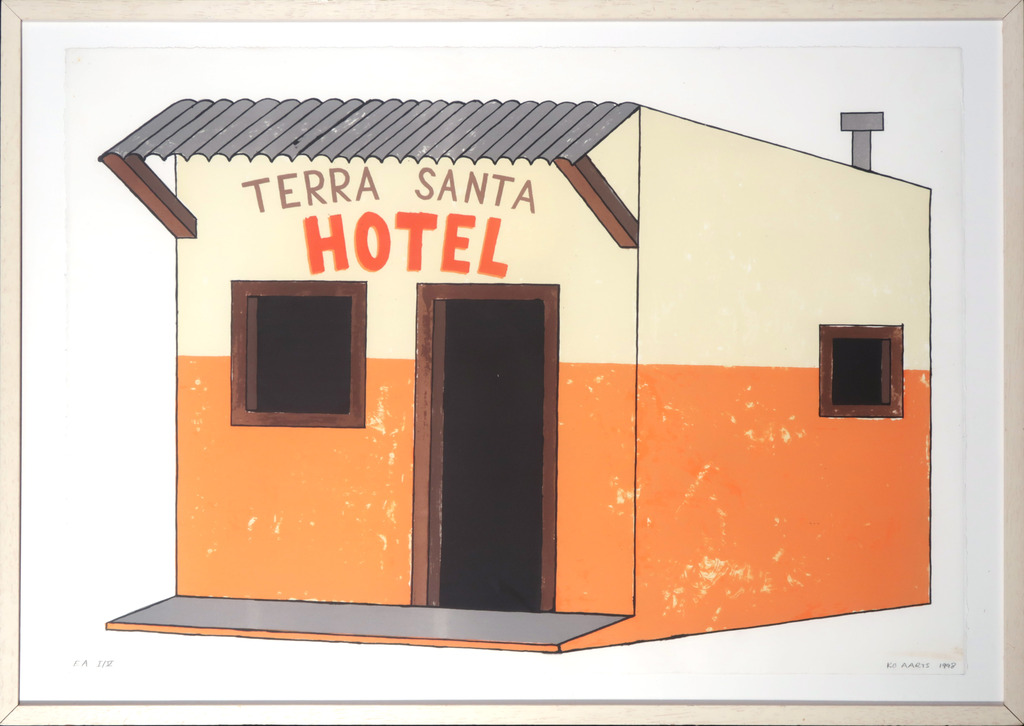 Ko Aarts: Zeefdruk, Terra Santa hotel - Ingelijst kopen? Bied vanaf 40!