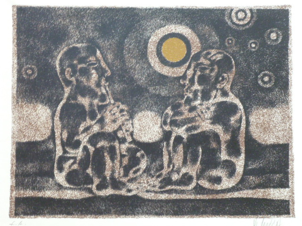 Yargo de Lucca - kleurenlitho - Fluitspeler bij maanlicht kopen? Bied vanaf 20!