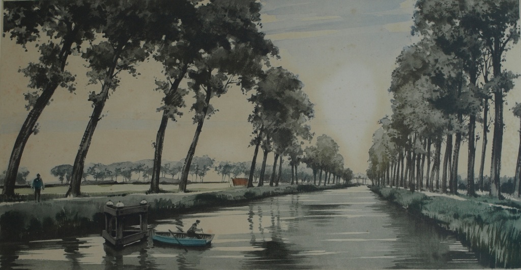 Roger Hebbellinck : Kleurenets – Watergezicht – gesigneerd & ingelijst – ca 1965 kopen? Bied vanaf 1!