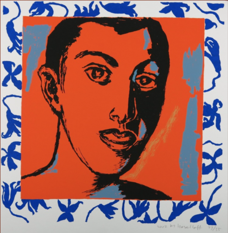 Marianne Haselhoff: Zeefdruk, Portret van een man (oranje) kopen? Bied vanaf 1!