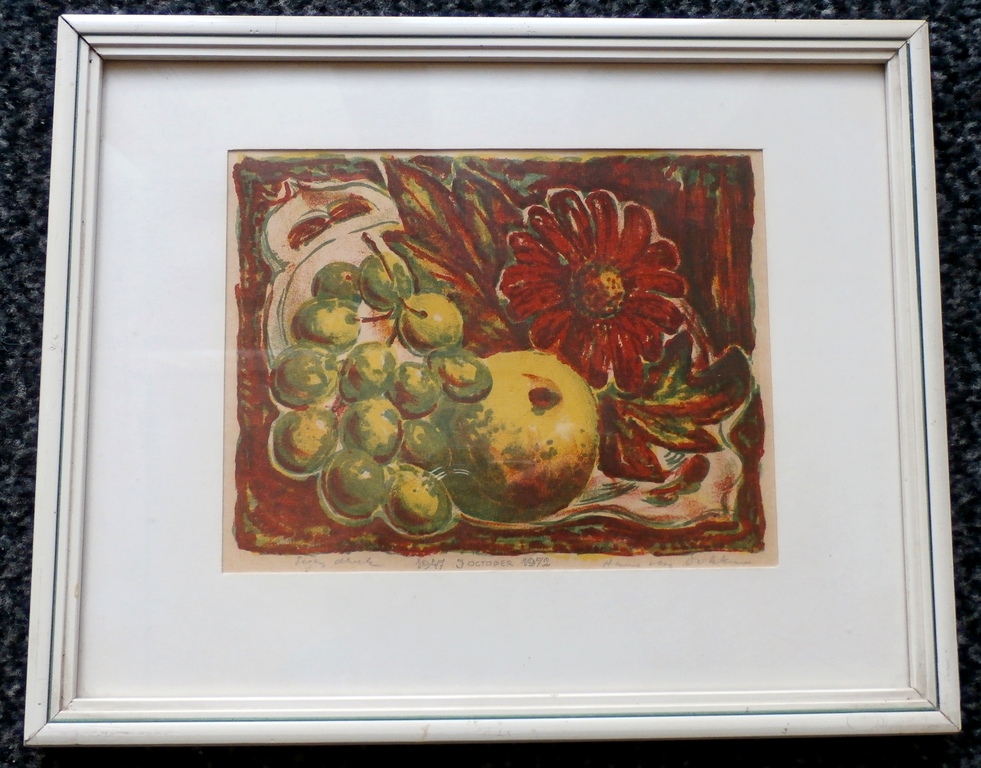 Hans van Dokkum - ingelijste lino: stilleven - 1972 kopen? Bied vanaf 40!
