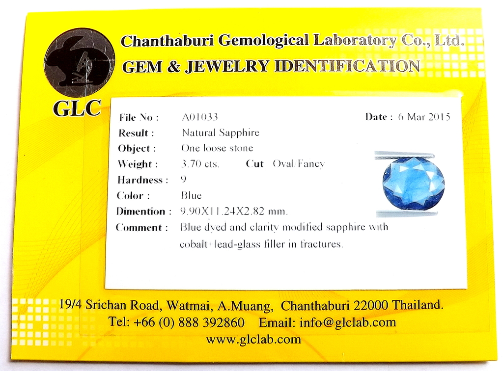 Dubbelzijdig facet geslepen Blauwe Saffier van 3.70 kt - gecertificeerd kopen? Bied vanaf 1!