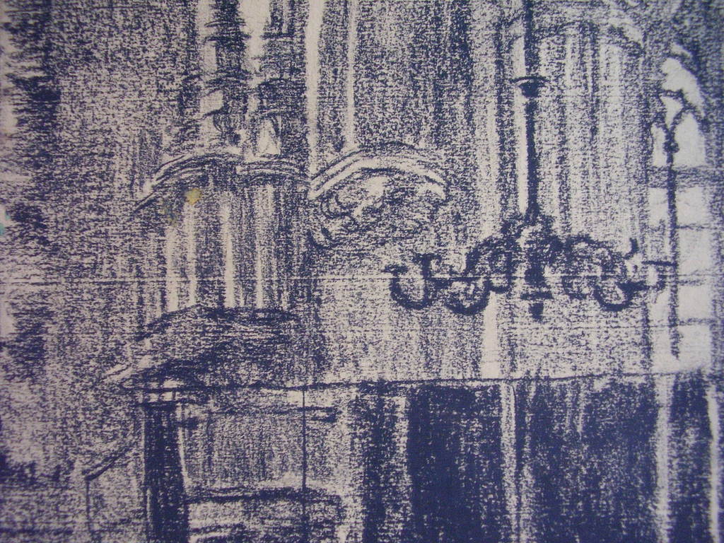 B.A. Bongers: grote krijttekening met aquarel, kerkinterieur kopen? Bied vanaf 100!
