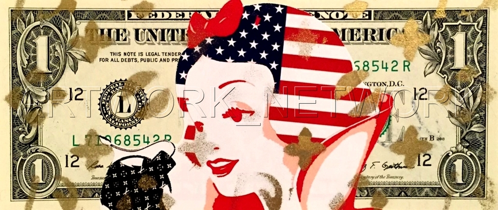 DEATH NYC "Red Snow" - original Painting on US $1 bill, dated 2013, with COA kopen? Bied vanaf 1!