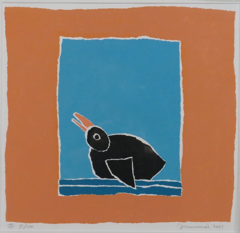 Hans Innemee: Zeefdruk, Eend - Ingelijst verkocht voor € 70!