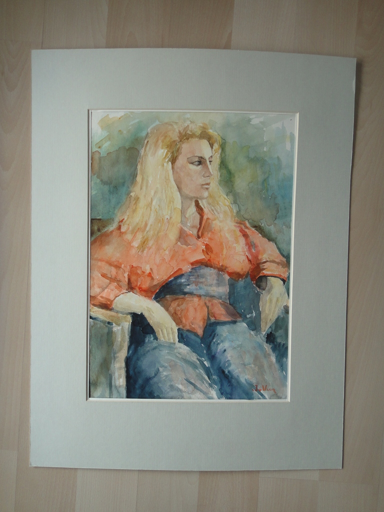 Jaap van Veen, aquarel, jaren '70 portret van dame met lang blond haar kopen? Bied vanaf 1!
