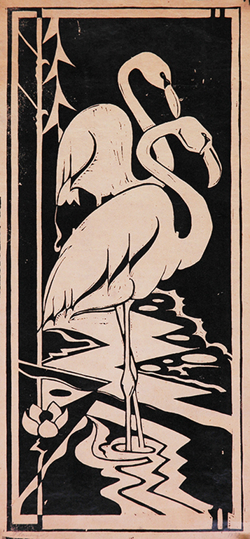 Jac de Beer: Flamingo's no. 2 - lino kopen? Bied vanaf 30!