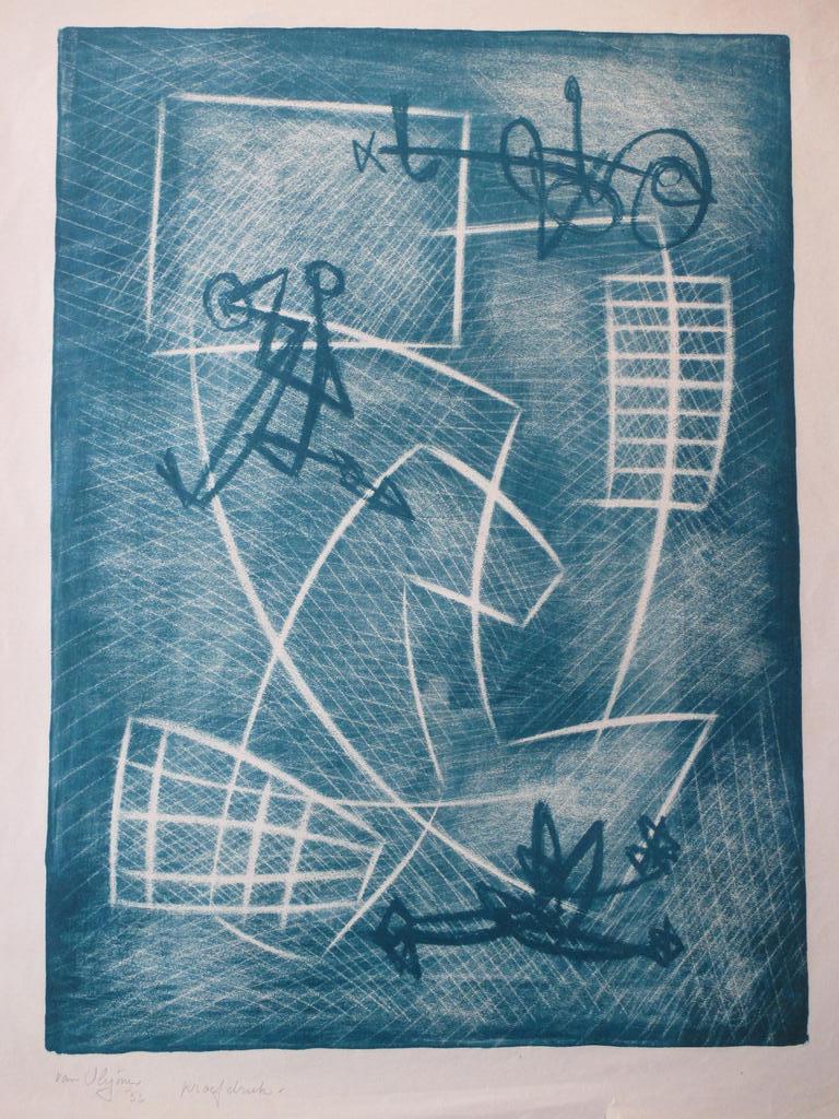 Koos van Vlijmen, Vrije abstracte compositie, Kleurenlitho verkocht voor € 35!