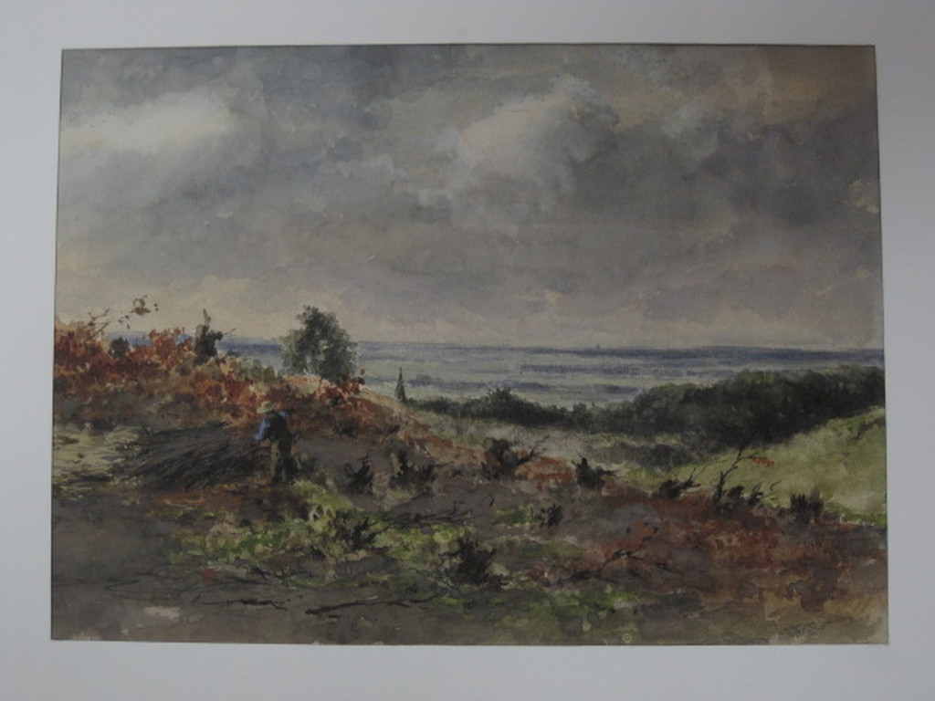 Fraaie 19e eeuwse Aquarel "landarbeider aan de kust" van G.L.Kiers 1838-1916 kopen? Bied vanaf 1!
