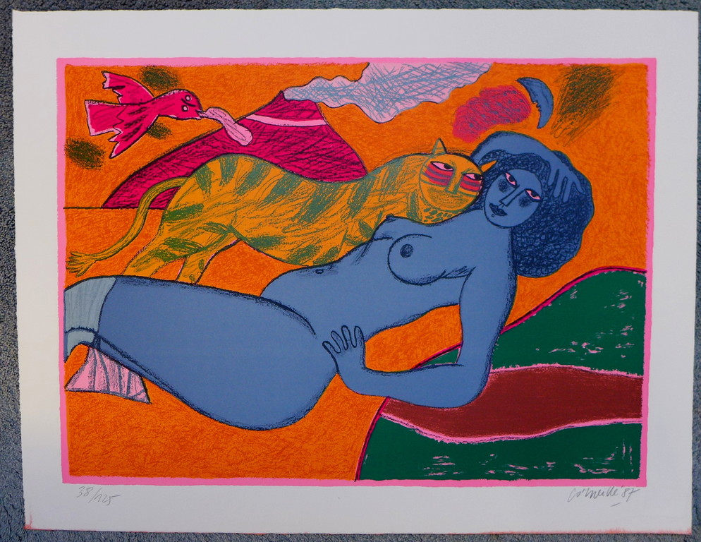 Corneille, Tigres Amoureux uit 1987 zeefdruk, oplage 38/125 verkocht voor € 150!