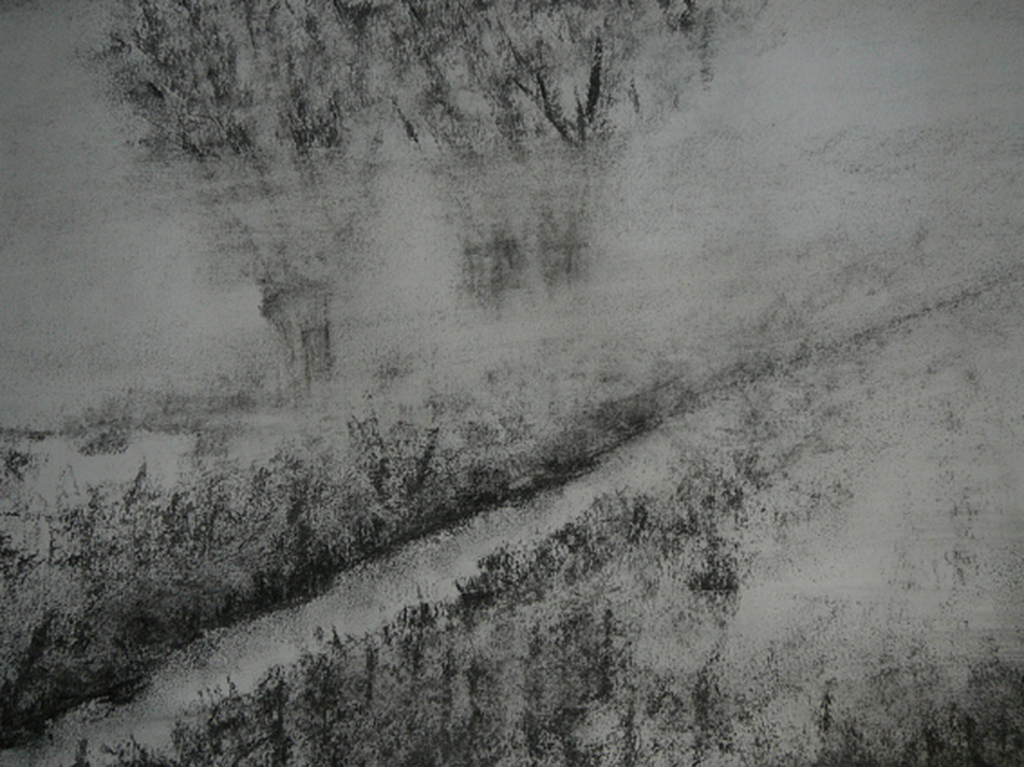 'Nevel over Polderlandschap' -houtskooltekening 1992- kopen? Bied vanaf 39!