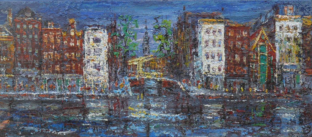 Arnoldus Oldenhave: Olieverf, Gezicht op de Groenburgwal te Amsterdam kopen? Bied vanaf 225!