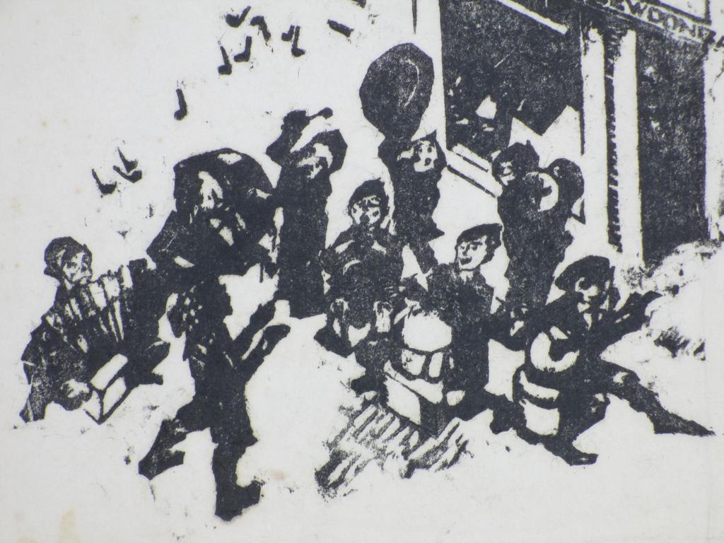 Joseph Raphael, Muziek spelende straatkinderen, Houtsnede kopen? Bied vanaf 65!